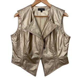 Conrad C faux leather goldvbest motorcycle perfecto sleeveless vegan size 8